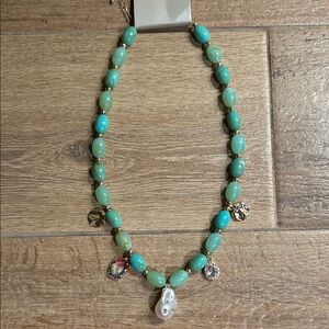 Faux Jade Bead Charm Necklace with Faux Pearl- NWT